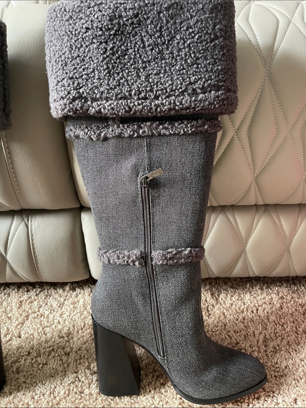 Jessica Simpson Gray Shearling-Trim Knee Boots - Picture 5 of 15